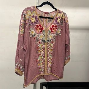 Womens Johnny Was Embroidered Floral Blouse